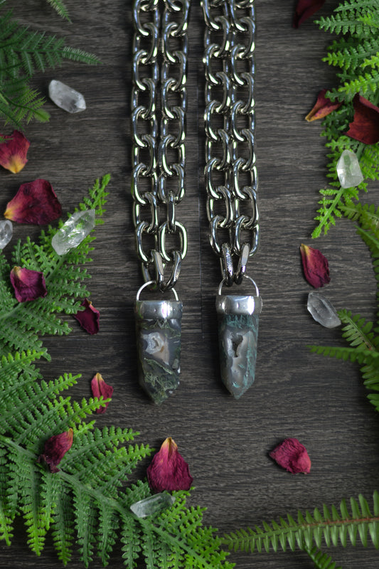 Moss Agate Chunky Chain Necklace