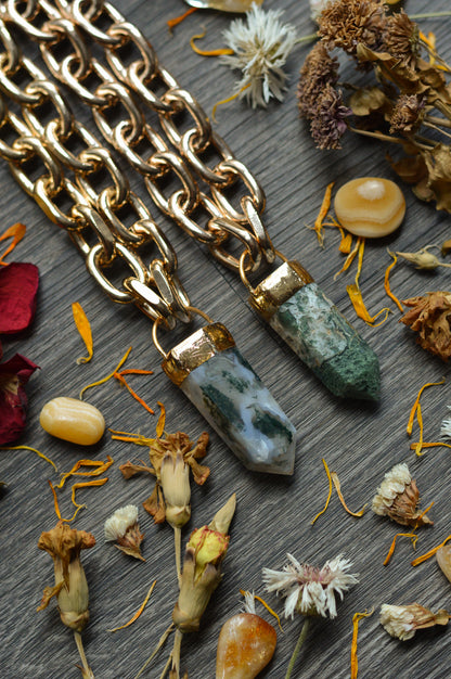 Moss Agate Gold Tone Chunky Chain Necklace