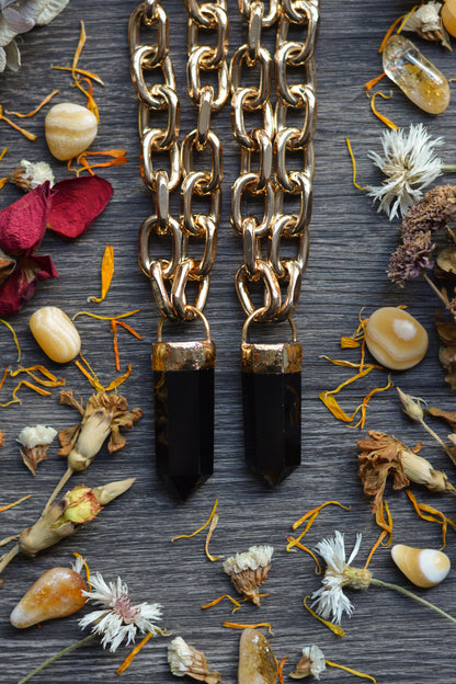 Obsidian Gold Tone Chunky Chain Necklace