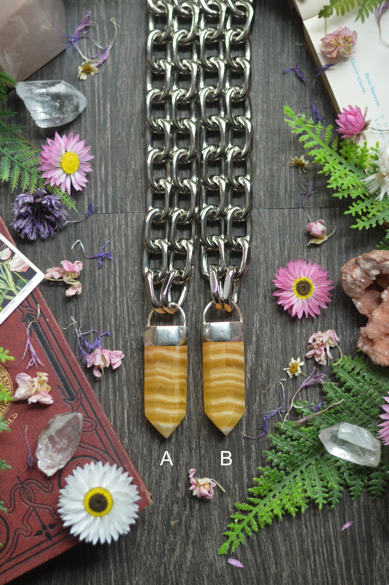 Orange Banded Calcite Chunky Chain Necklace
