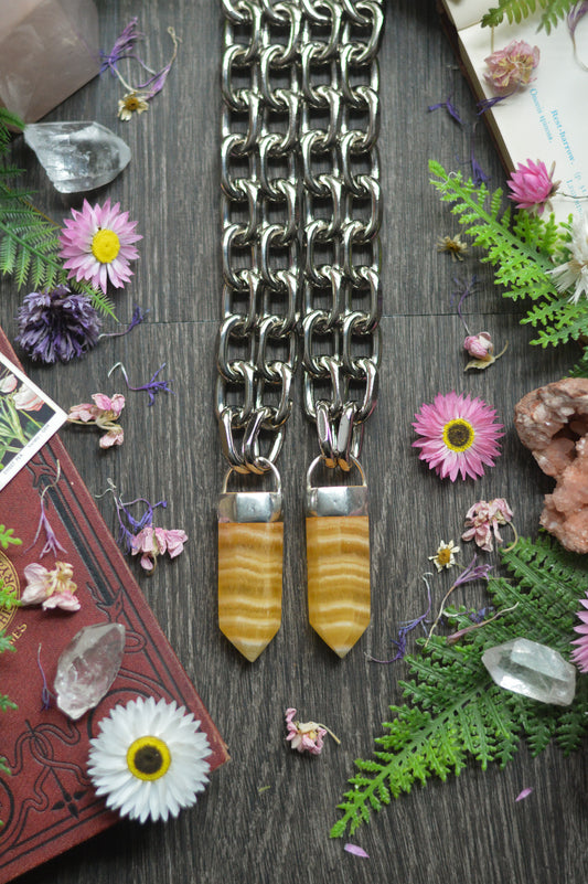 Orange Banded Calcite Chunky Chain Necklace