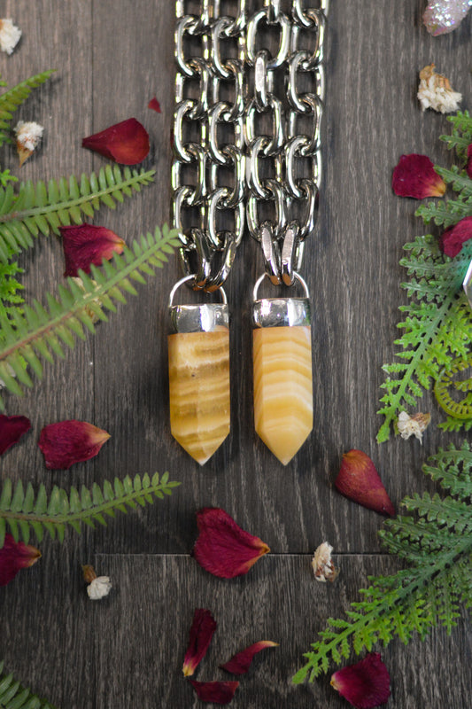 Orange Banded Calcite Chunky Chain Necklace