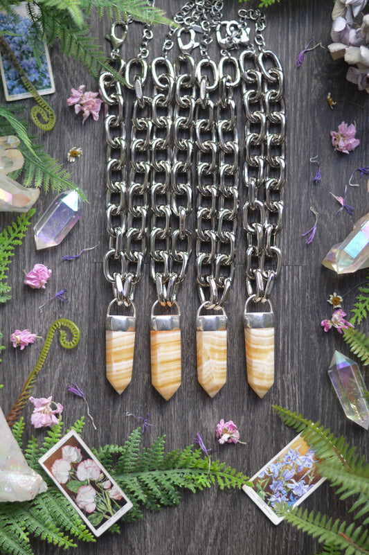 Orange Banded Calcite Chunky Chain Necklace