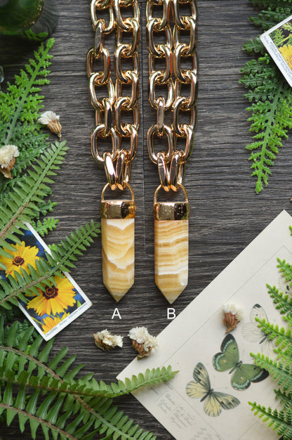 Orange Calcite Gold Tone Chunky Chain Necklace