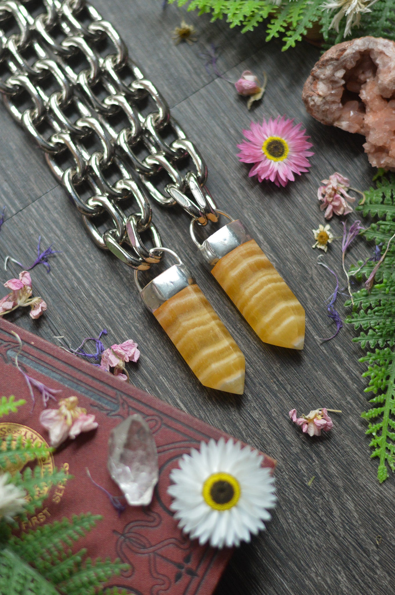 Orange Banded Calcite Chunky Chain Necklace