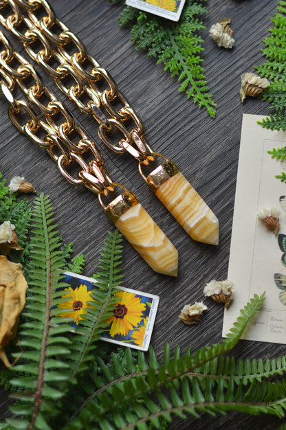 Orange Calcite Gold Tone Chunky Chain Necklace
