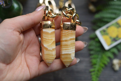 Orange Calcite Gold Tone Chunky Chain Necklace