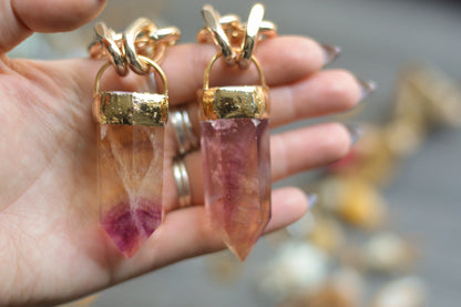 Pastel/Purple Fluorite Gold Tone Chunky Chain Necklace