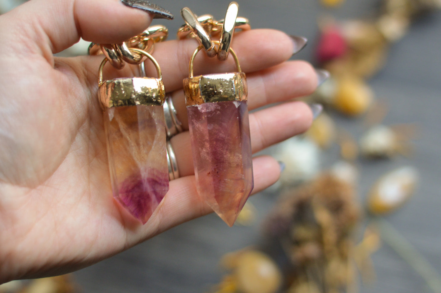 Pastel/Purple Fluorite Gold Tone Chunky Chain Necklace