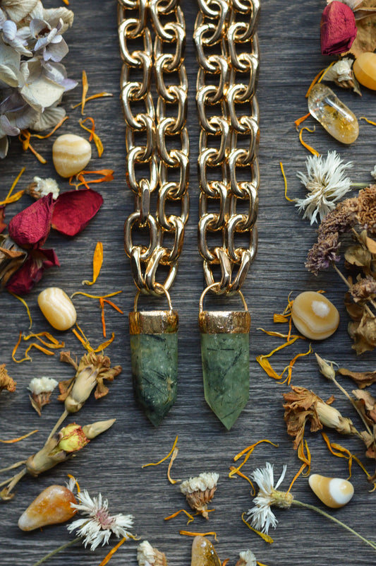 Prehnite Gold Tone Chunky Chain Necklace