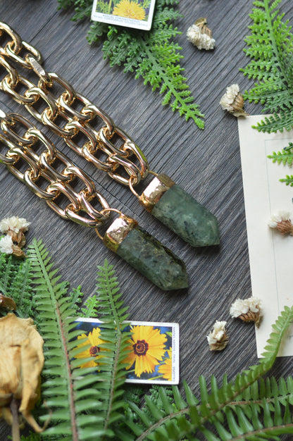Prehnite Gold Tone Chunky Chain Necklace