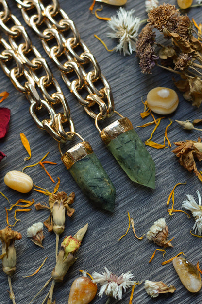 Prehnite Gold Tone Chunky Chain Necklace