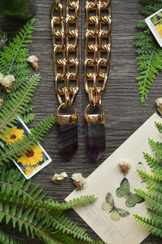 Purple Fluorite Gold Tone Chunky Chain Necklace