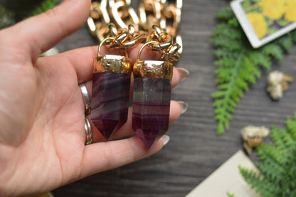 Purple Fluorite Gold Tone Chunky Chain Necklace