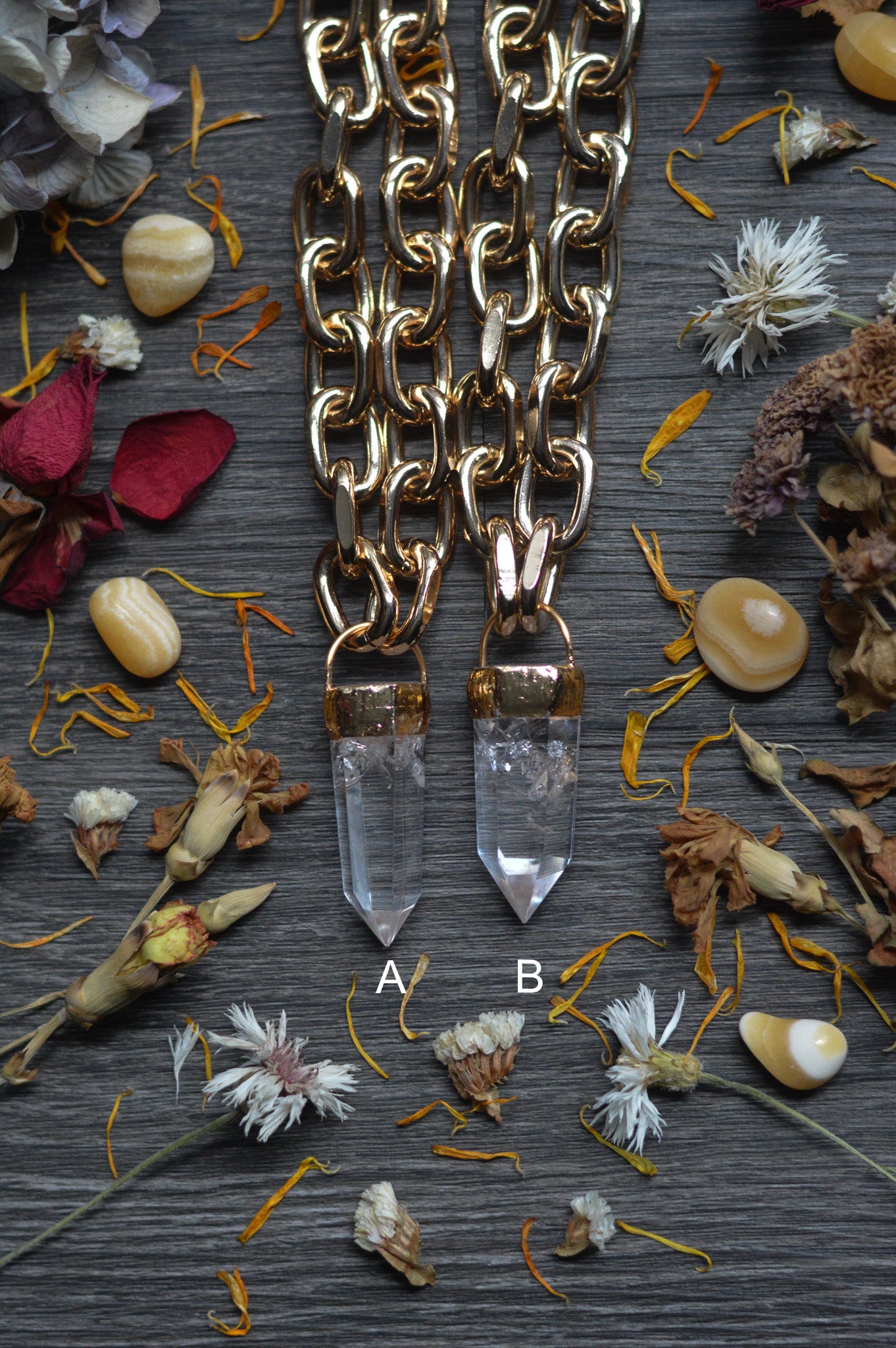 Clear Quartz Gold Tone Chunky Chain Necklace