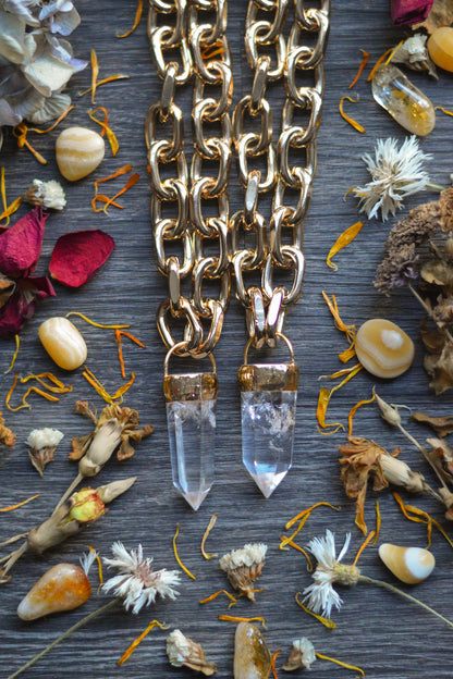 Clear Quartz Gold Tone Chunky Chain Necklace