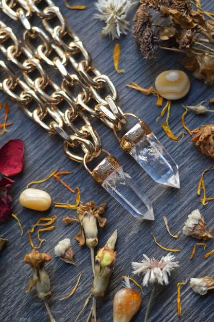 Clear Quartz Gold Tone Chunky Chain Necklace