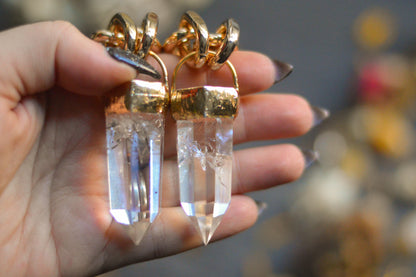 Clear Quartz Gold Tone Chunky Chain Necklace