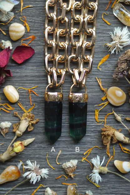 Rainbow Fluorite Gold Tone Chunky Chain Necklace