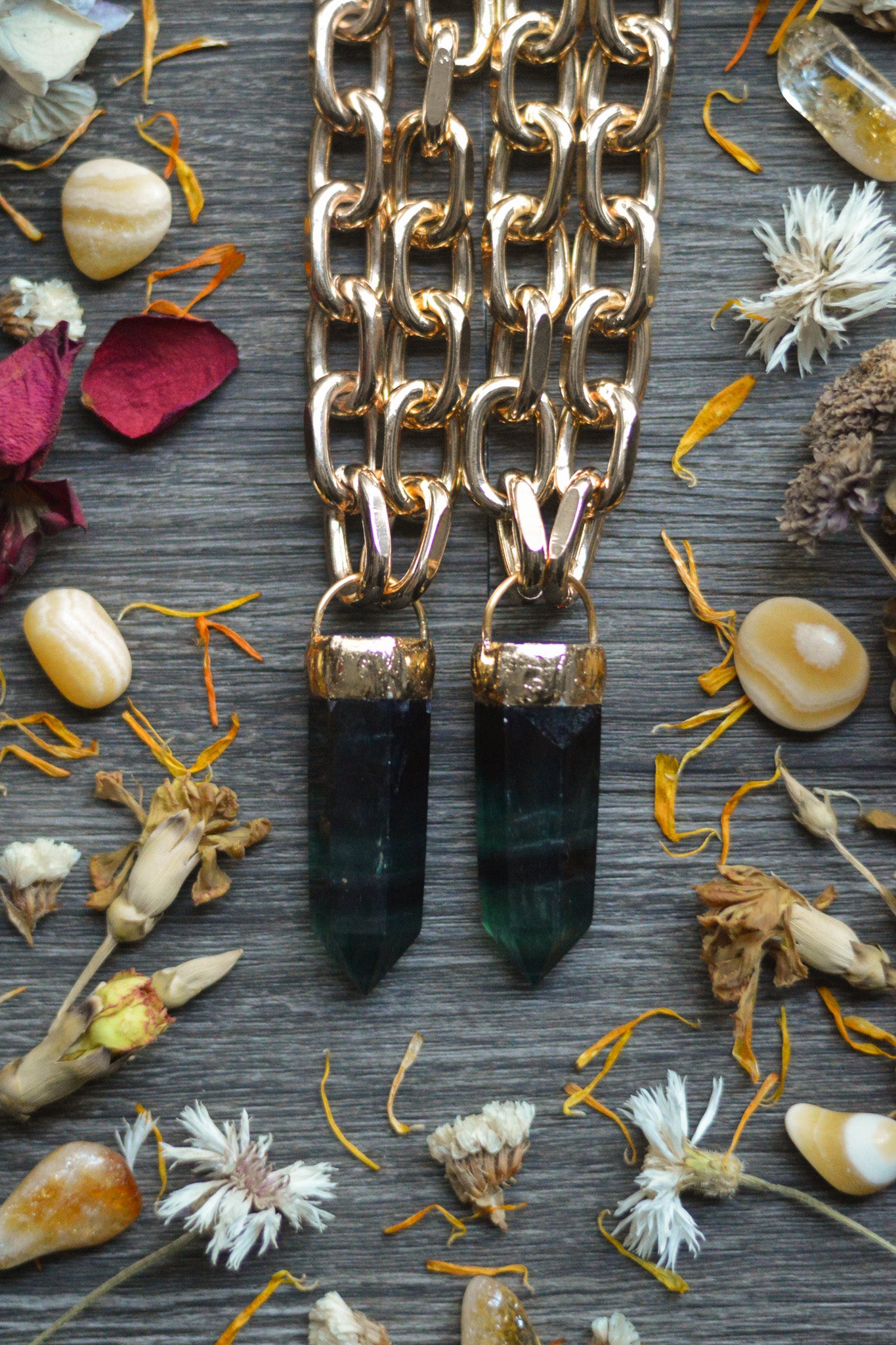 Rainbow Fluorite Gold Tone Chunky Chain Necklace