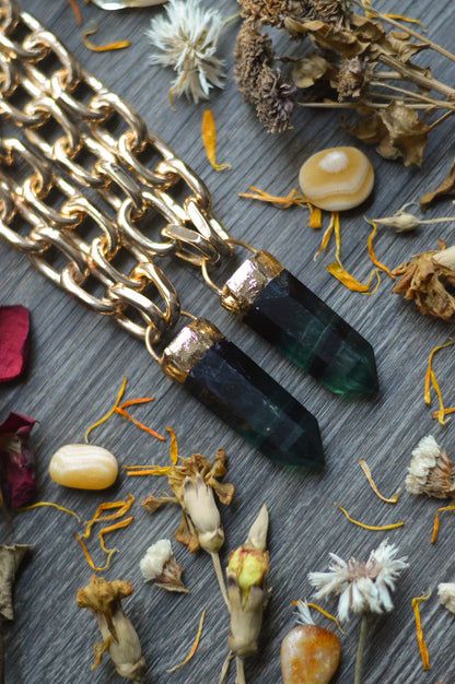 Rainbow Fluorite Gold Tone Chunky Chain Necklace