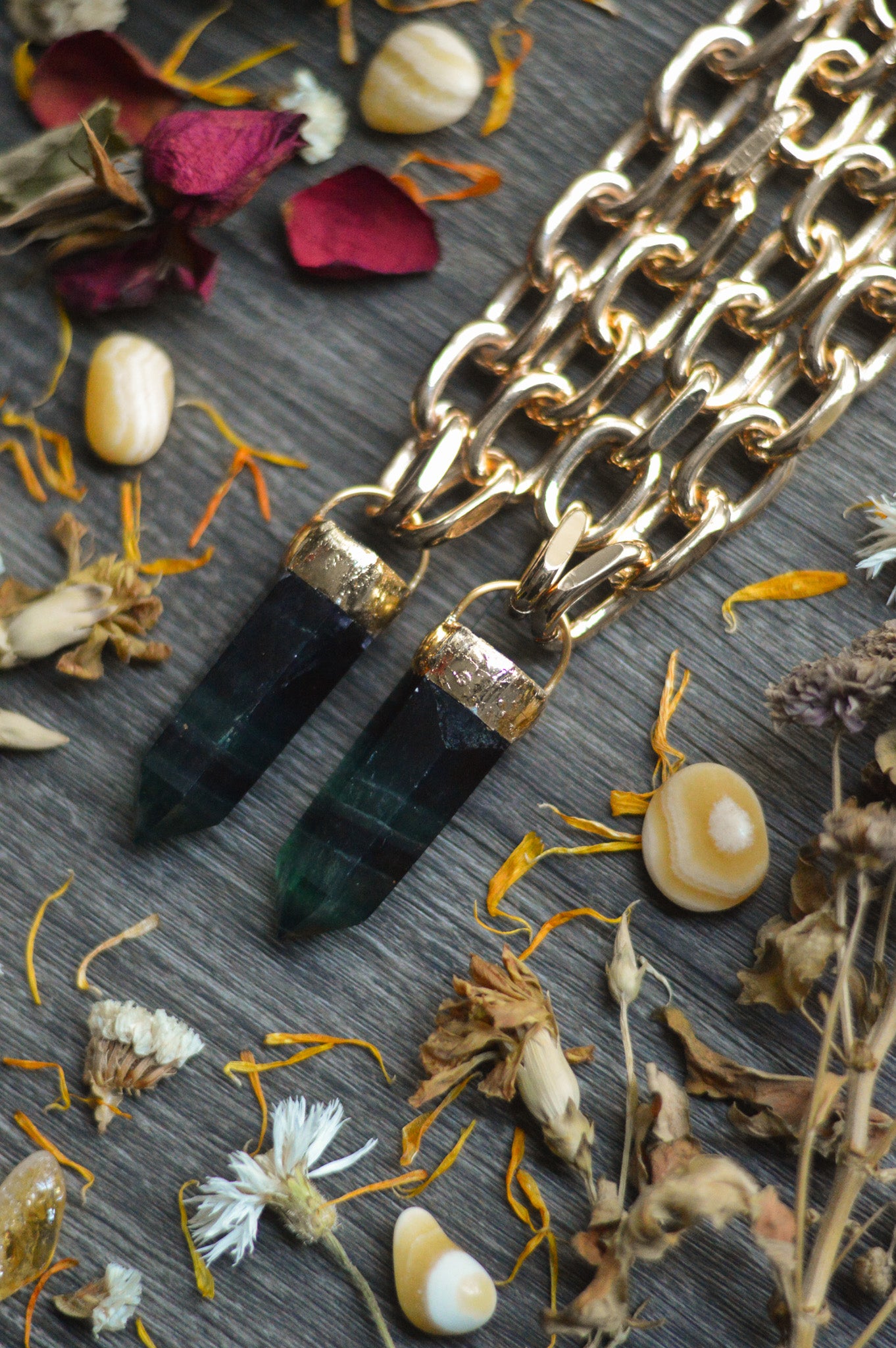 Rainbow Fluorite Gold Tone Chunky Chain Necklace