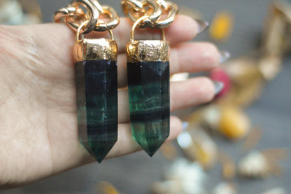 Rainbow Fluorite Gold Tone Chunky Chain Necklace