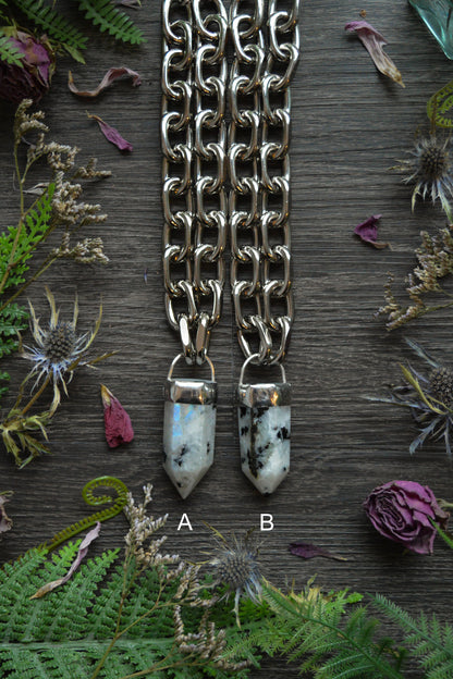 Rainbow Moonstone Chunky Chain Necklace