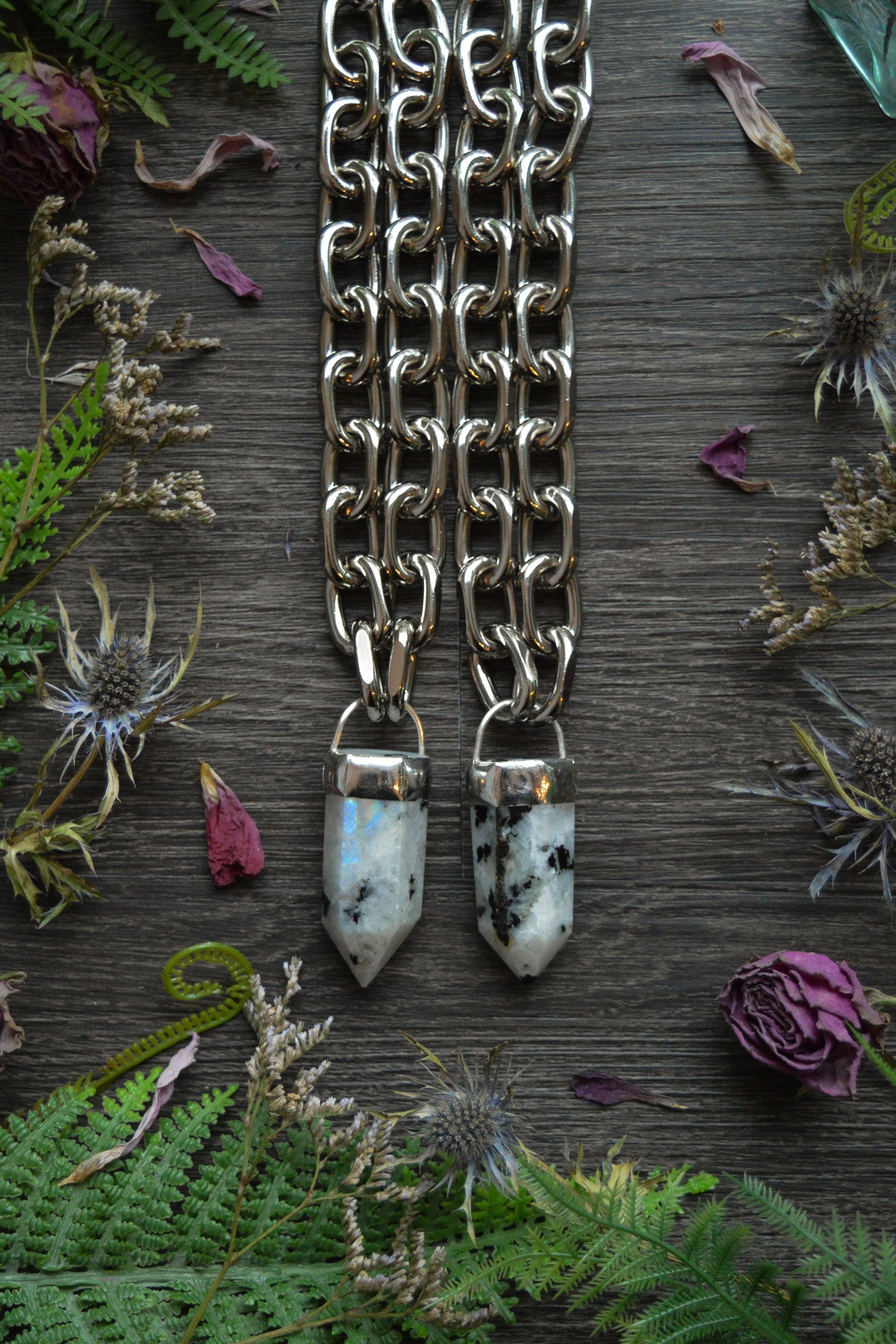 Rainbow Moonstone Chunky Chain Necklace