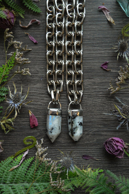 Rainbow Moonstone Chunky Chain Necklace