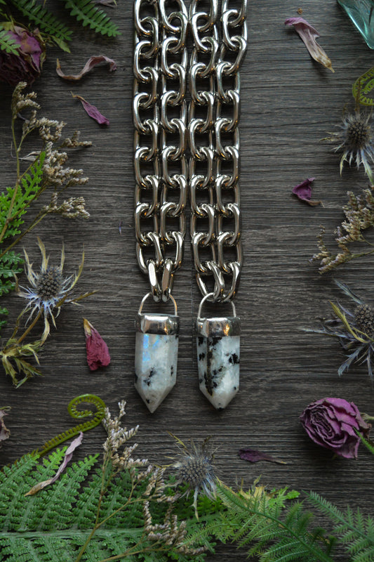 Rainbow Moonstone Chunky Chain Necklace
