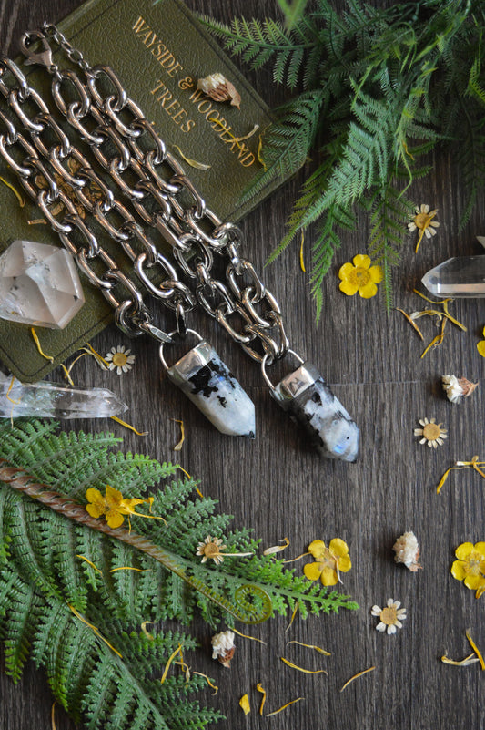 Rainbow Moonstone Chunky Chain Necklace