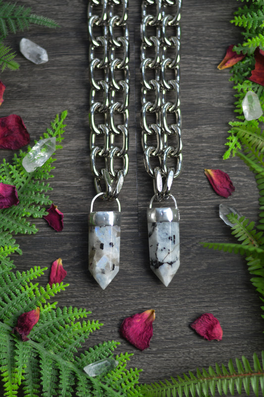 Rainbow Moonstone Chunky Chain Necklace