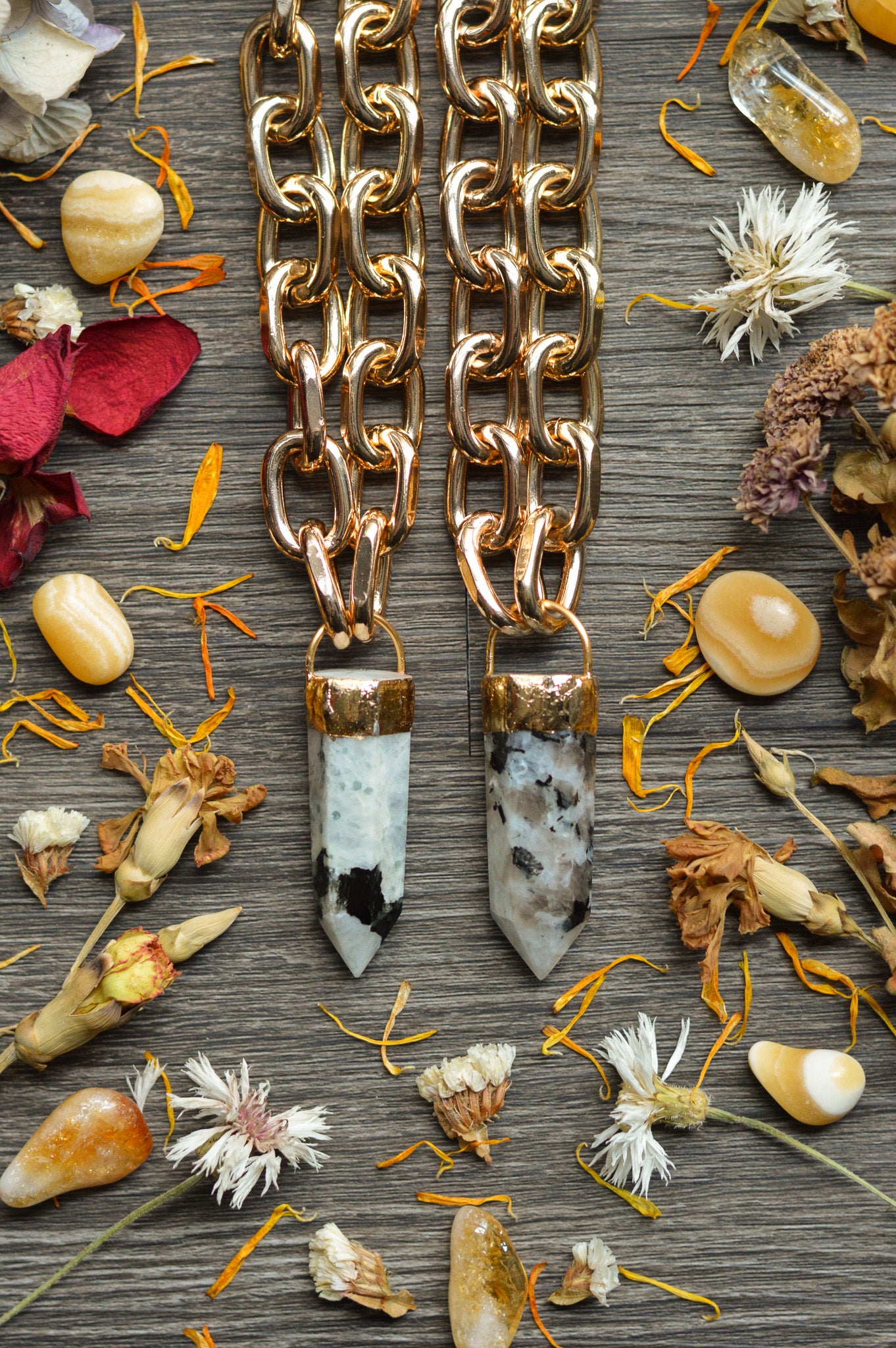 Rainbow Moonstone Gold Tone Chunky Chain Necklace