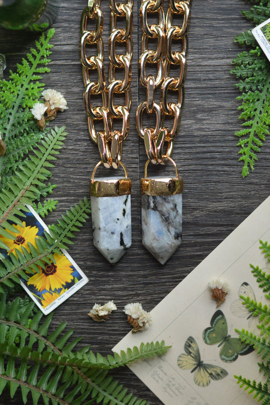 Rainbow Moonstone Gold Tone Chunky Chain Necklace