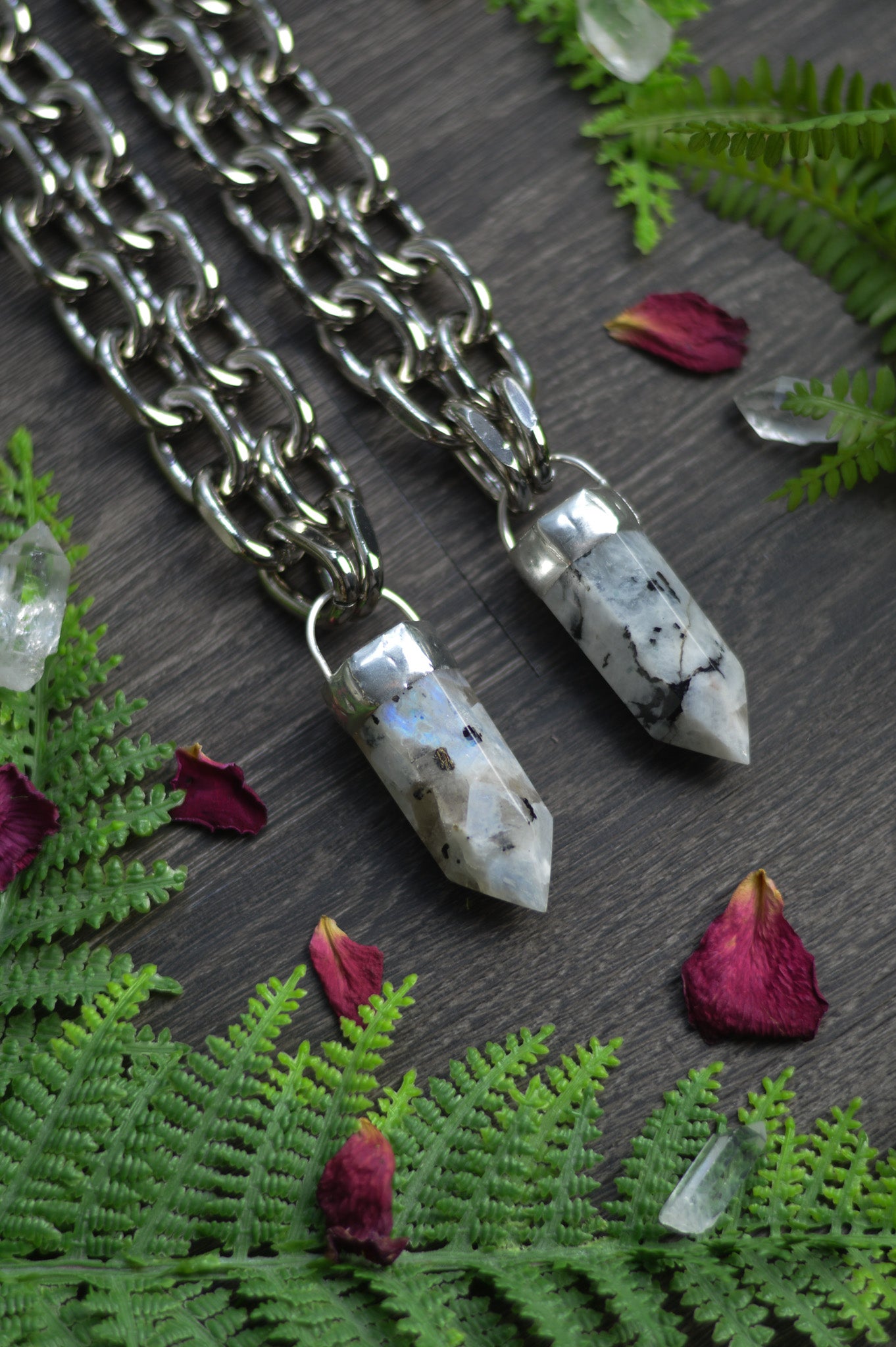 Rainbow Moonstone Chunky Chain Necklace
