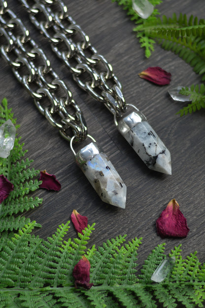 Rainbow Moonstone Chunky Chain Necklace