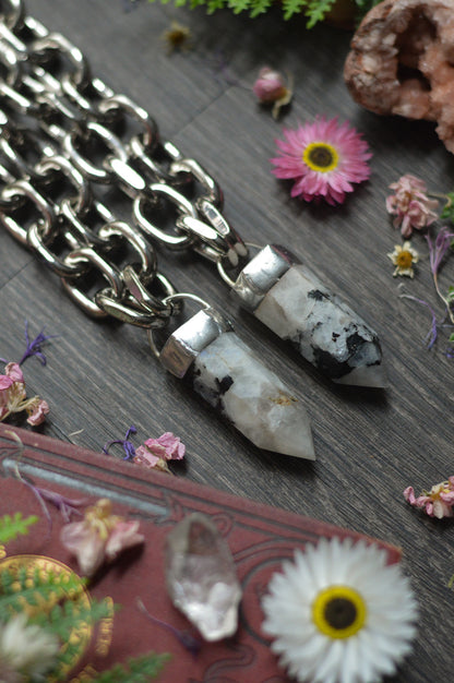 Rainbow Moonstone Chunky Chain Necklace