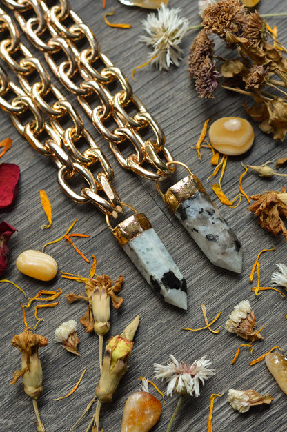 Rainbow Moonstone Gold Tone Chunky Chain Necklace