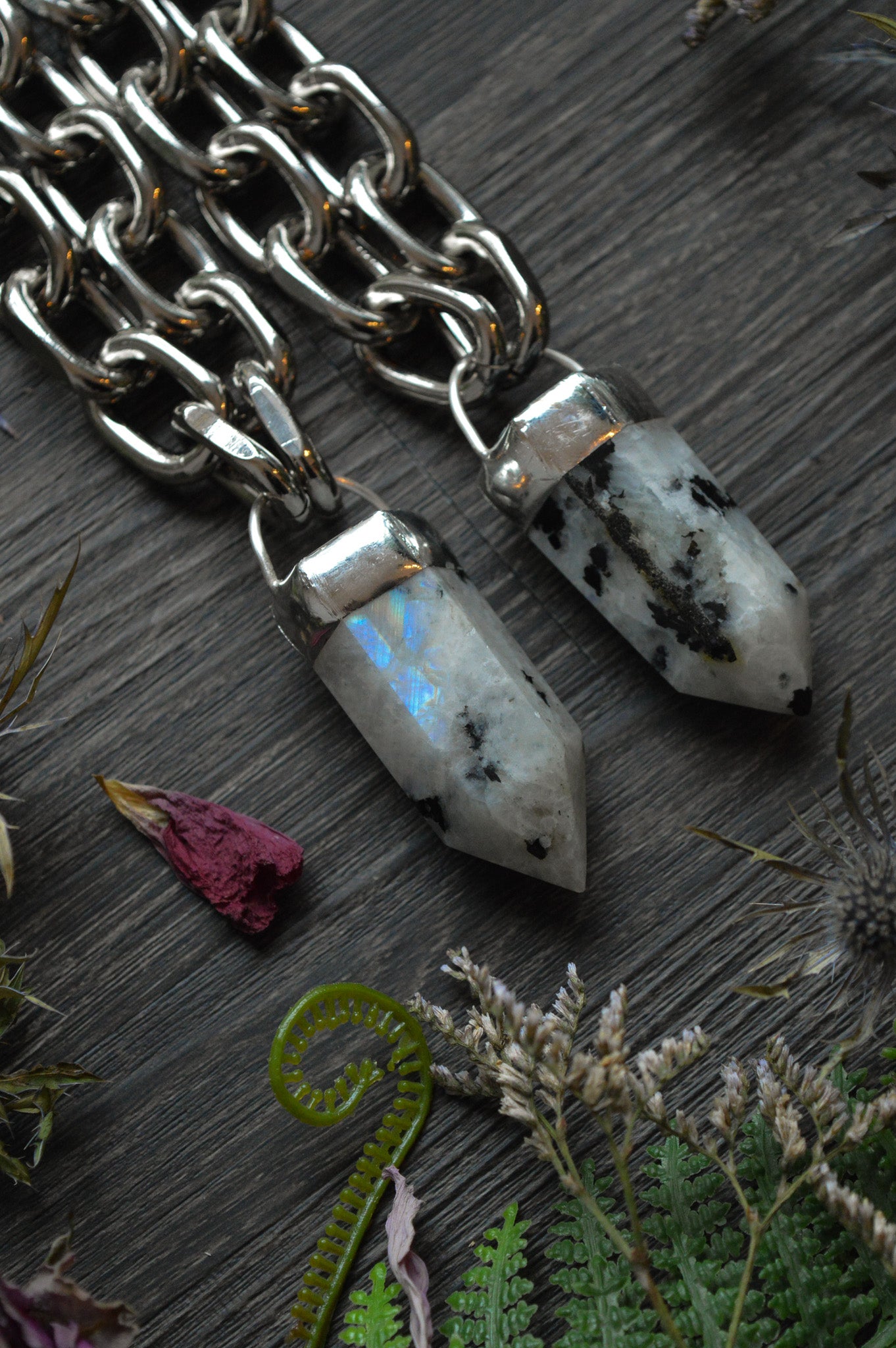 Rainbow Moonstone Chunky Chain Necklace