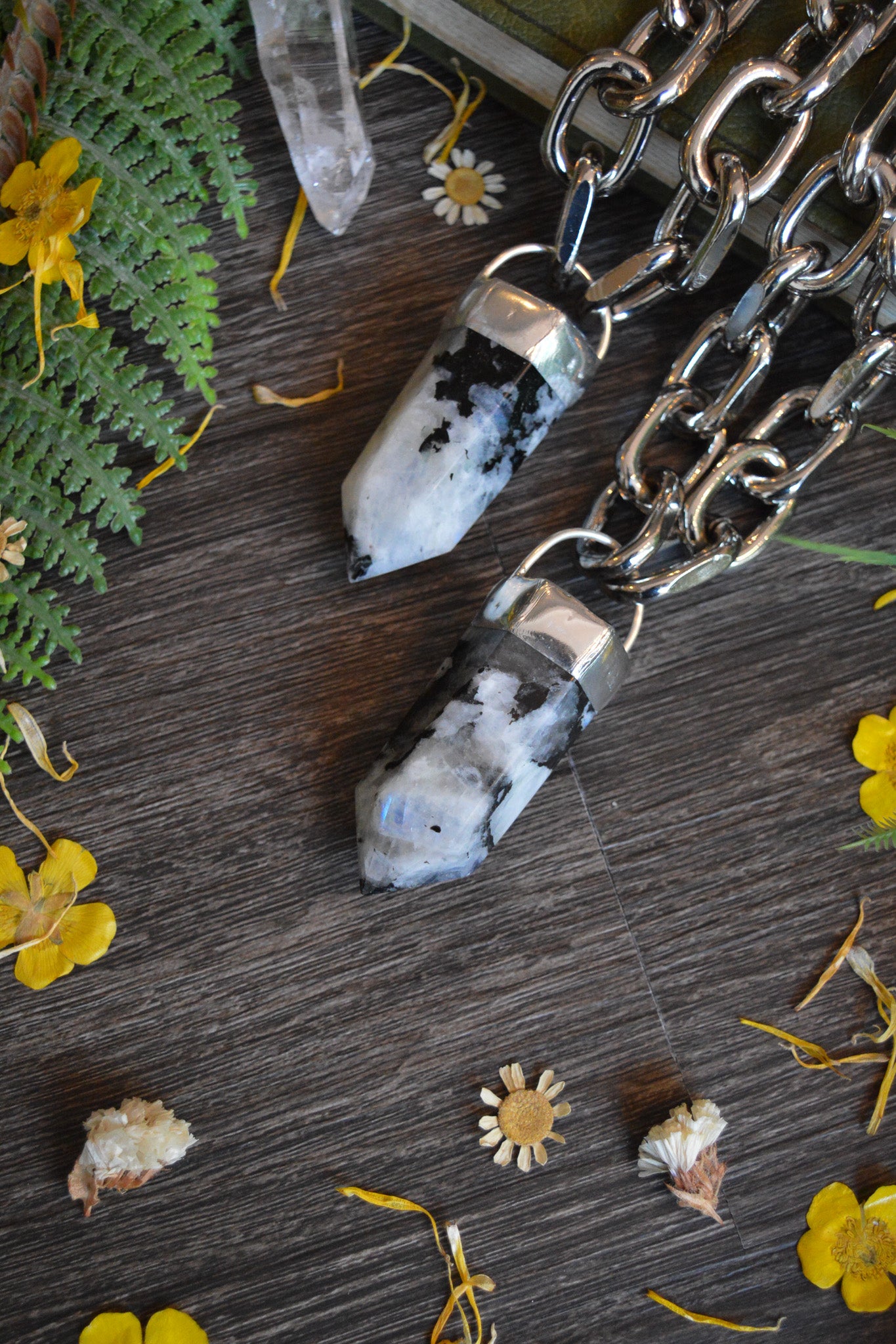 Rainbow Moonstone Chunky Chain Necklace