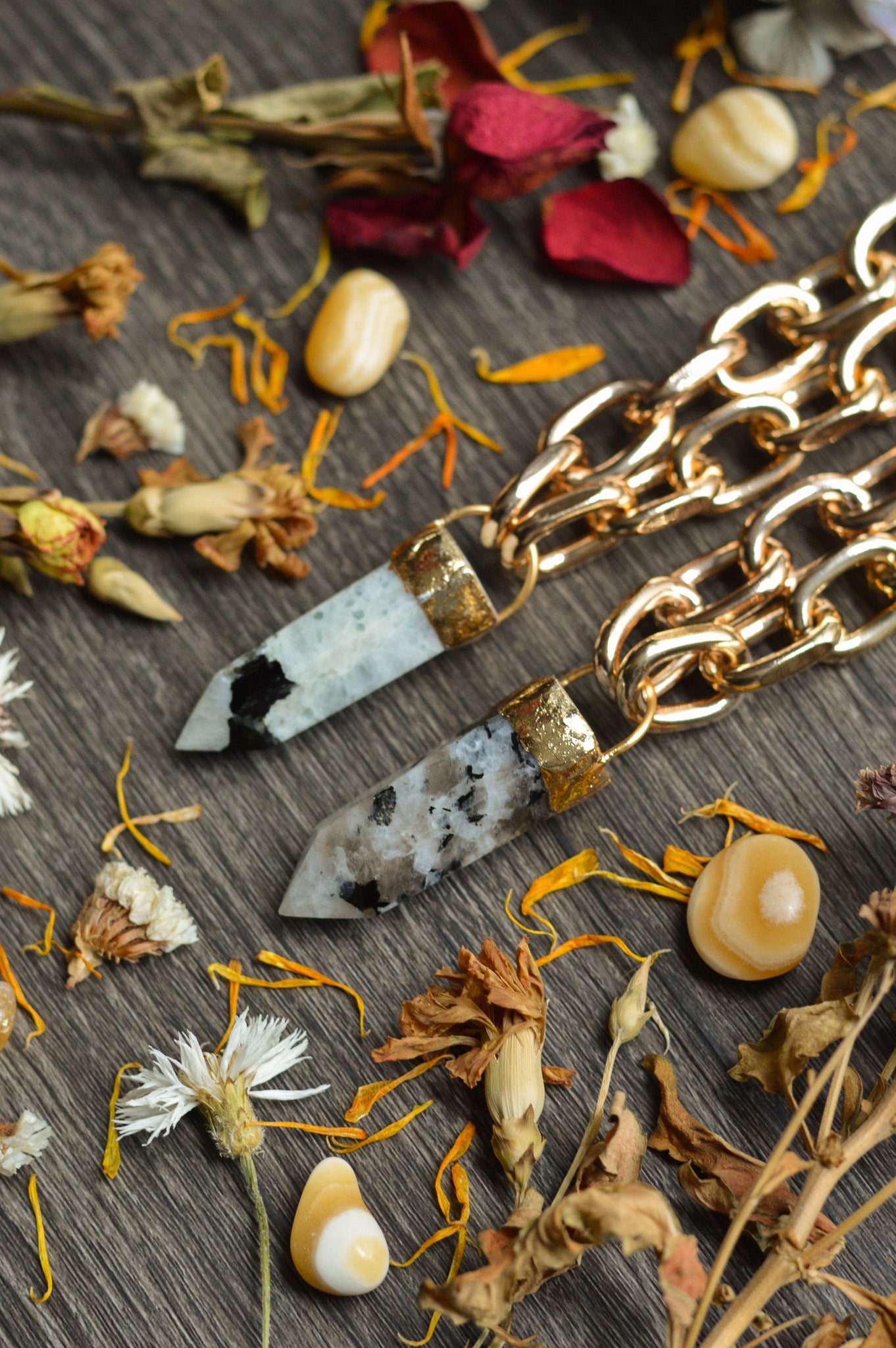 Rainbow Moonstone Gold Tone Chunky Chain Necklace