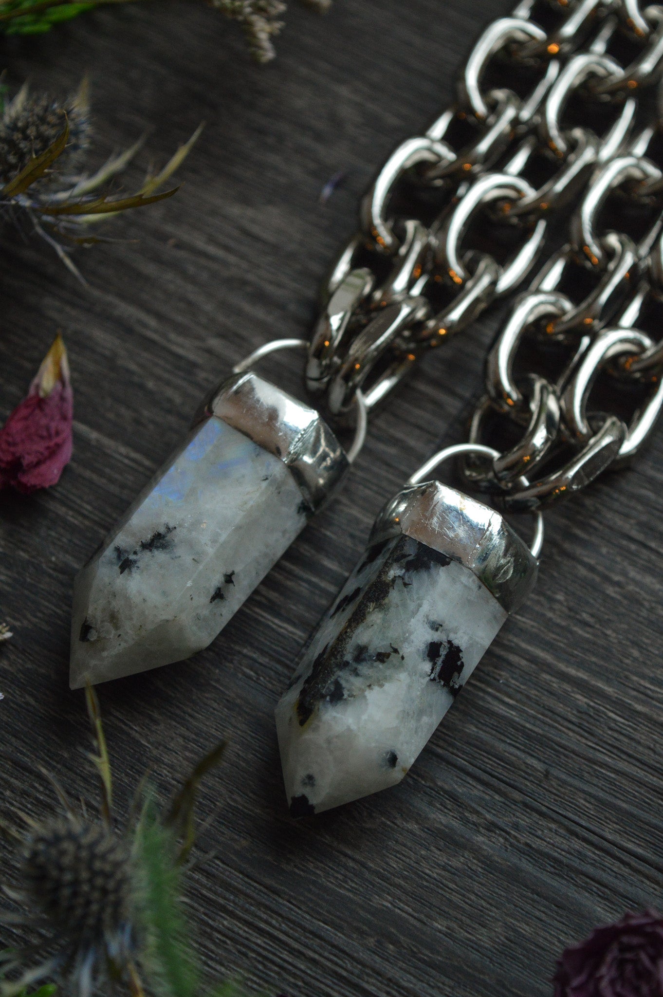 Rainbow Moonstone Chunky Chain Necklace