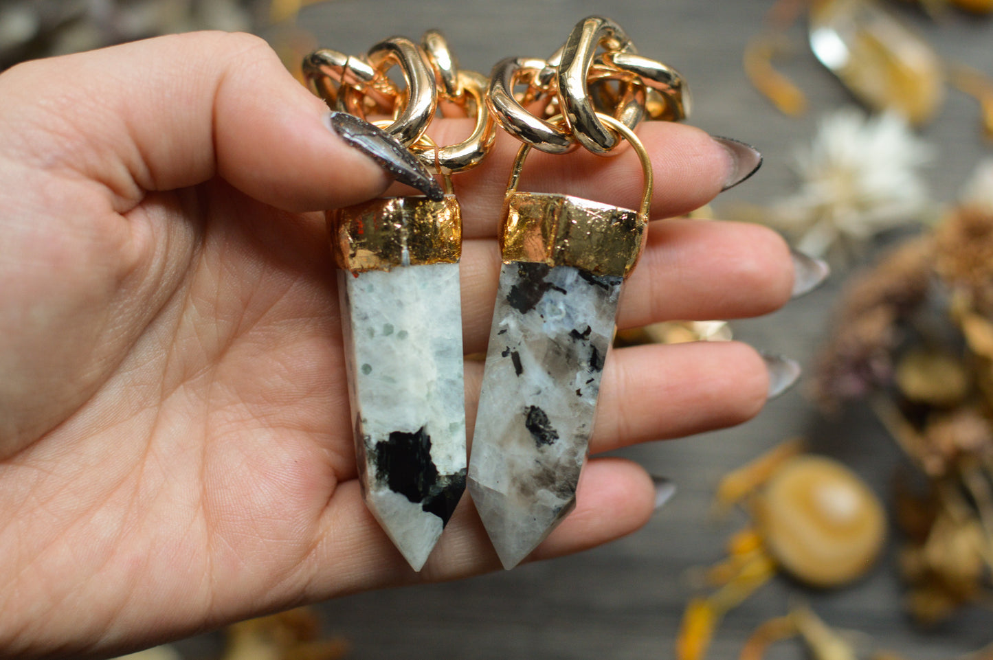 Rainbow Moonstone Gold Tone Chunky Chain Necklace