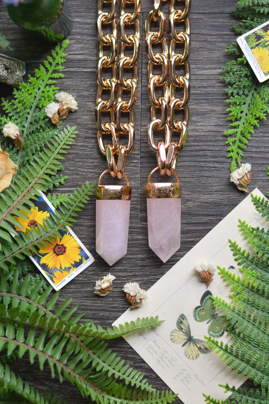 Rose Quartz Gold Tone Chunky Chain Necklace