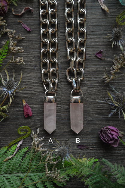 Rose Quartz Chunky Chain Necklace