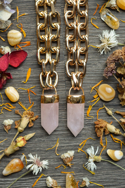Rose Quartz Gold Tone Chunky Chain Necklace
