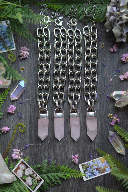 Rose Quartz Chunky Chain Necklace