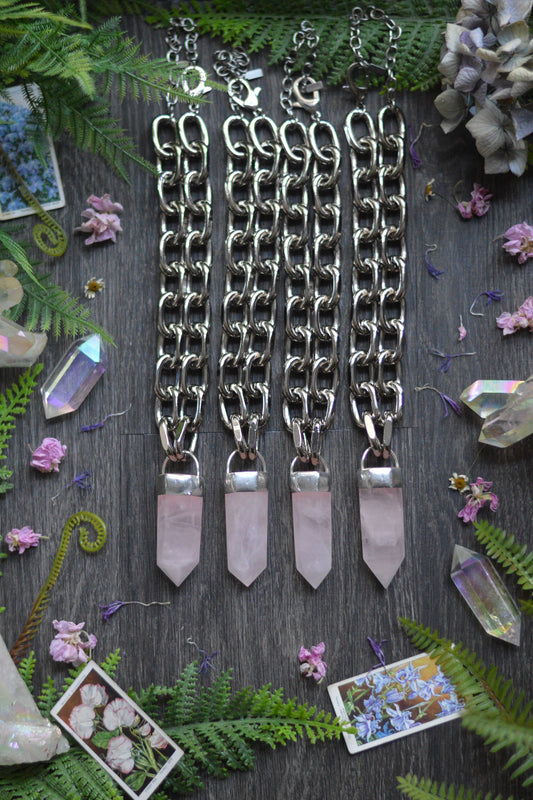 Rose Quartz Chunky Chain Necklace