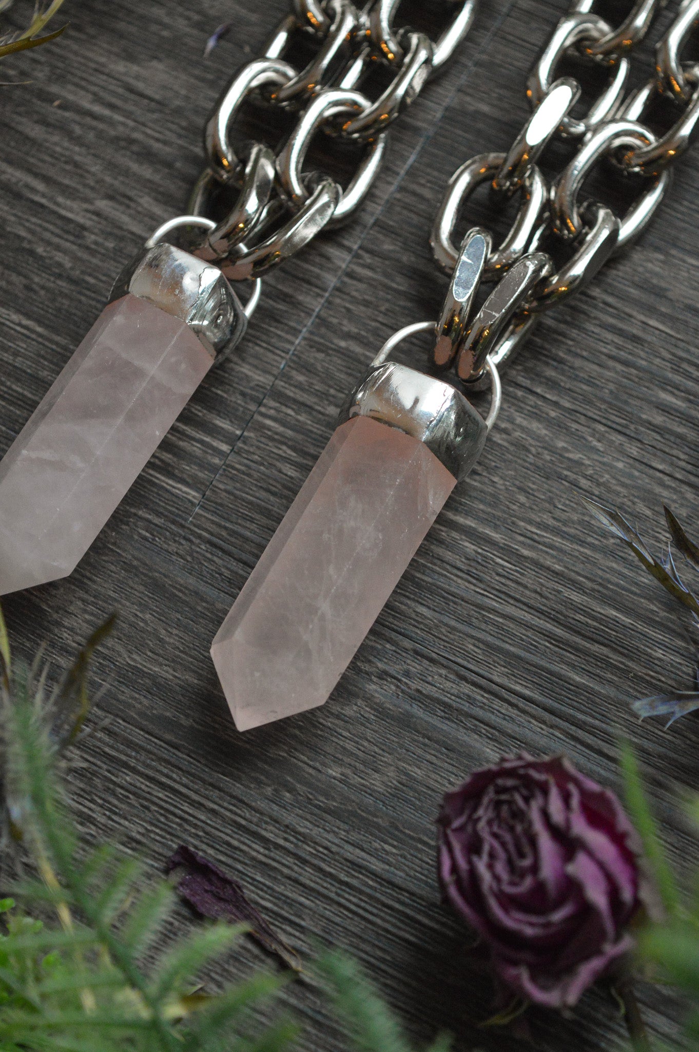 Rose Quartz Chunky Chain Necklace
